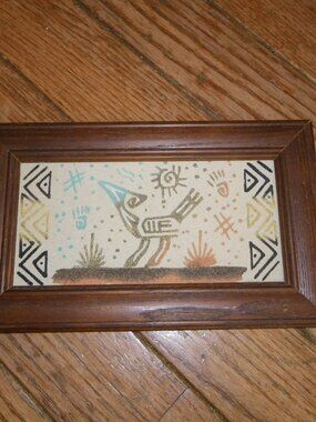 Vintage Small Navajo Sand Painting Framed & Signed! Native American Art